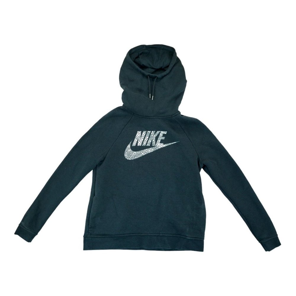 Nike 829634 010 Women's Rally Funnel Neck Black Silver Pullover Hoodie M RARE